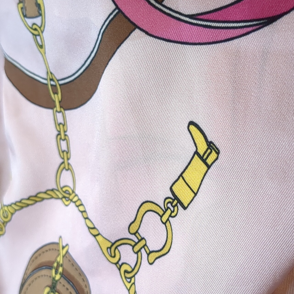 Vintage Mod Pink Equestrian Scarf Mid Century 51" Square Old Money Horse Theme - Picture 10 of 11